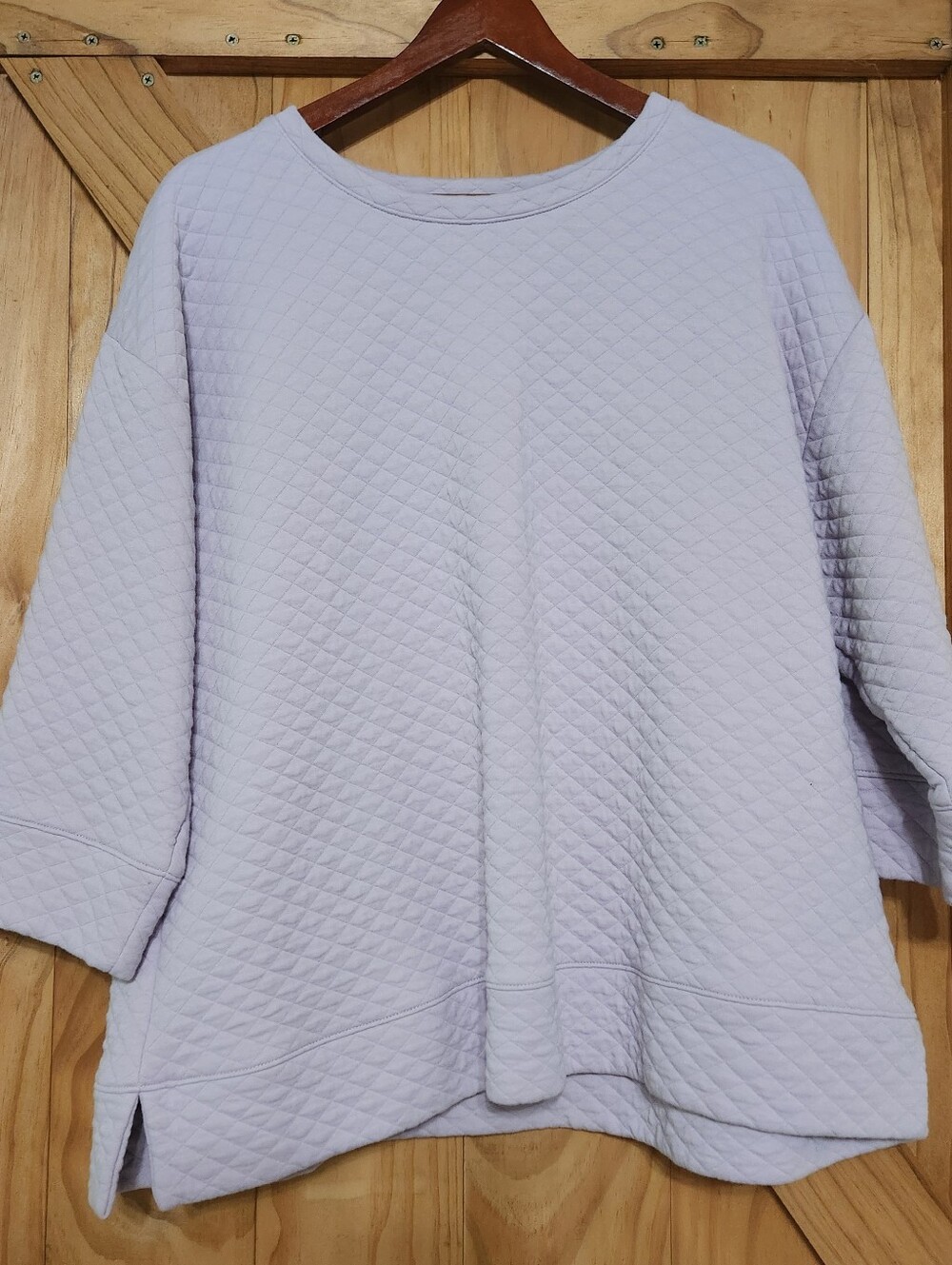 Lands' End Quilted  Lavender Crewneck 3/4 Sleeve Sweater Layering Fall Sz 1XL